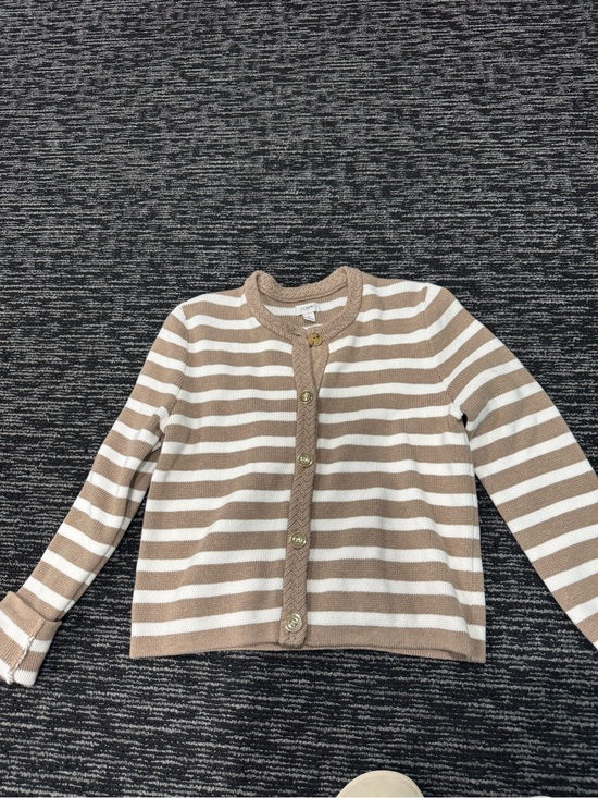 Sweaters - Striped Beige & White Button Cardigan - Kids